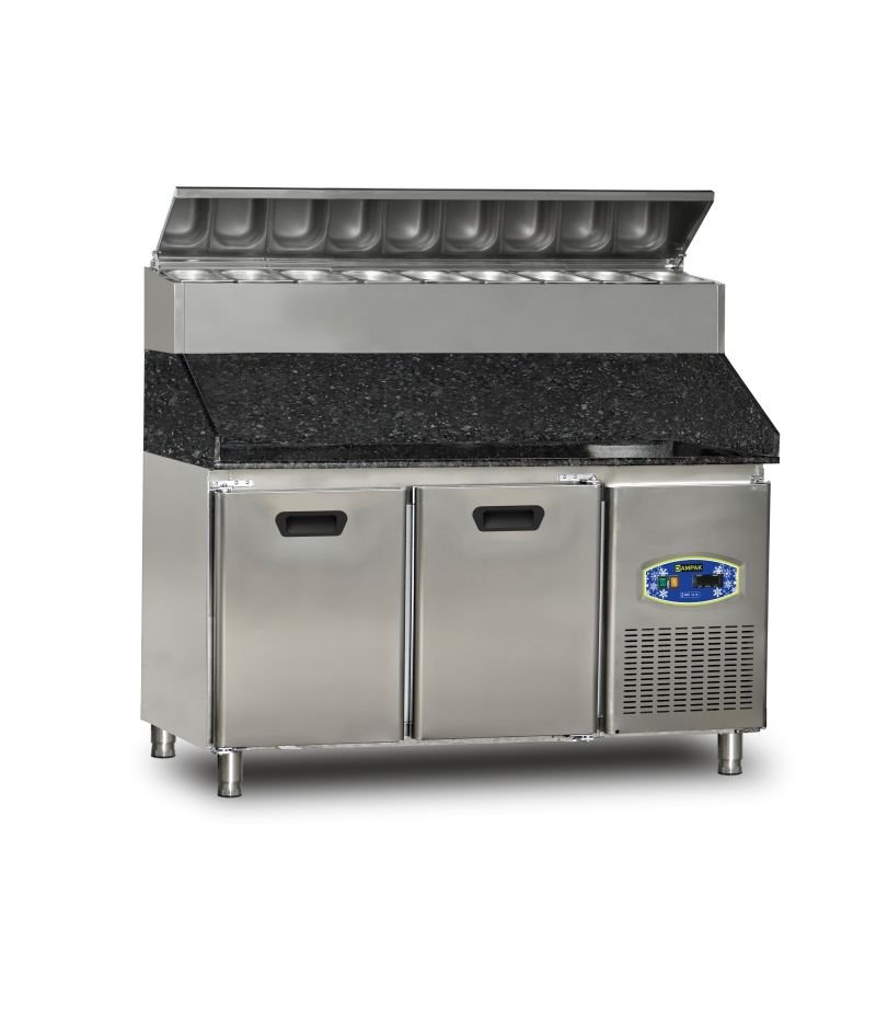 Dampak 22TBF2S-PY70-GR Granit Tablalı 2 Kapılı Yüksek Model Pizza Hazırlık Buzdolabı 290 lt 150x70x133 cm