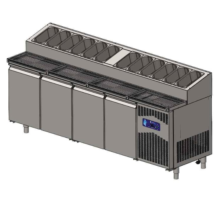 CSA 4 Kapılı Kırıntı Kapılı Pizza Hazırlık Dolabı 235x70x109 Cm CS.TEZ.4.700.KMPK