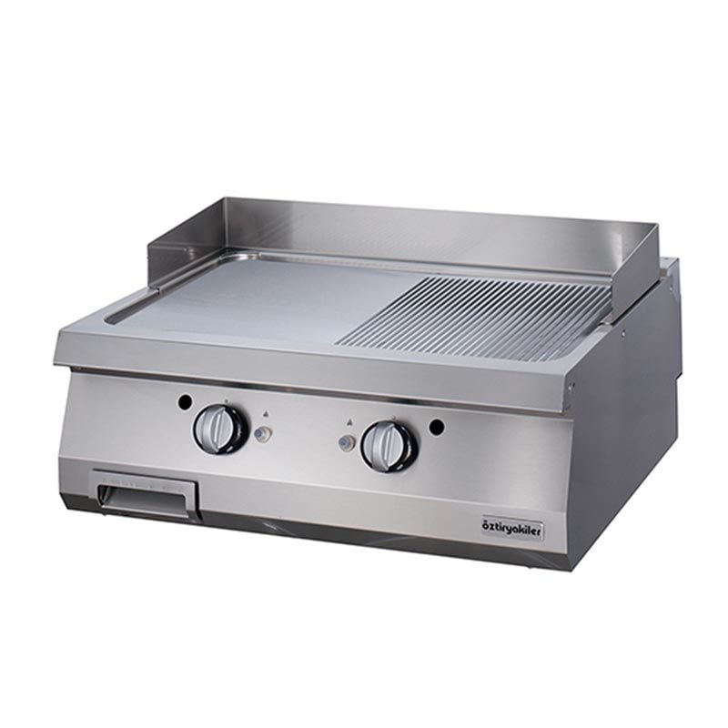 Öztiryakiler 900 Seri Set Üstü Grill Plate Yarı Oluklu Gazlı 80x90x30 - Sert Krom Kaplı
