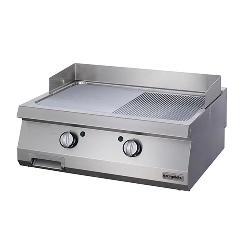 Öztiryakiler 900 Seri Set Üstü Grill Plate Yarı Oluklu Elektrikli 80x90x30