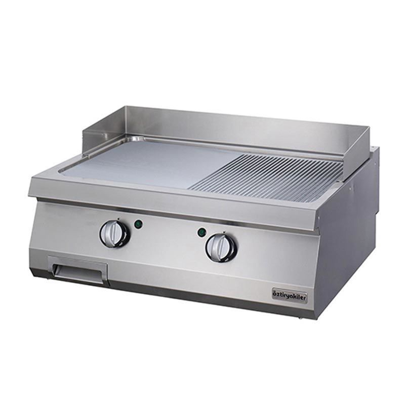 Öztiryakiler 900 Seri Set Üstü Grill Plate Yarı Oluklu Elektrikli 80x90x30 - Sert Krom Kaplı