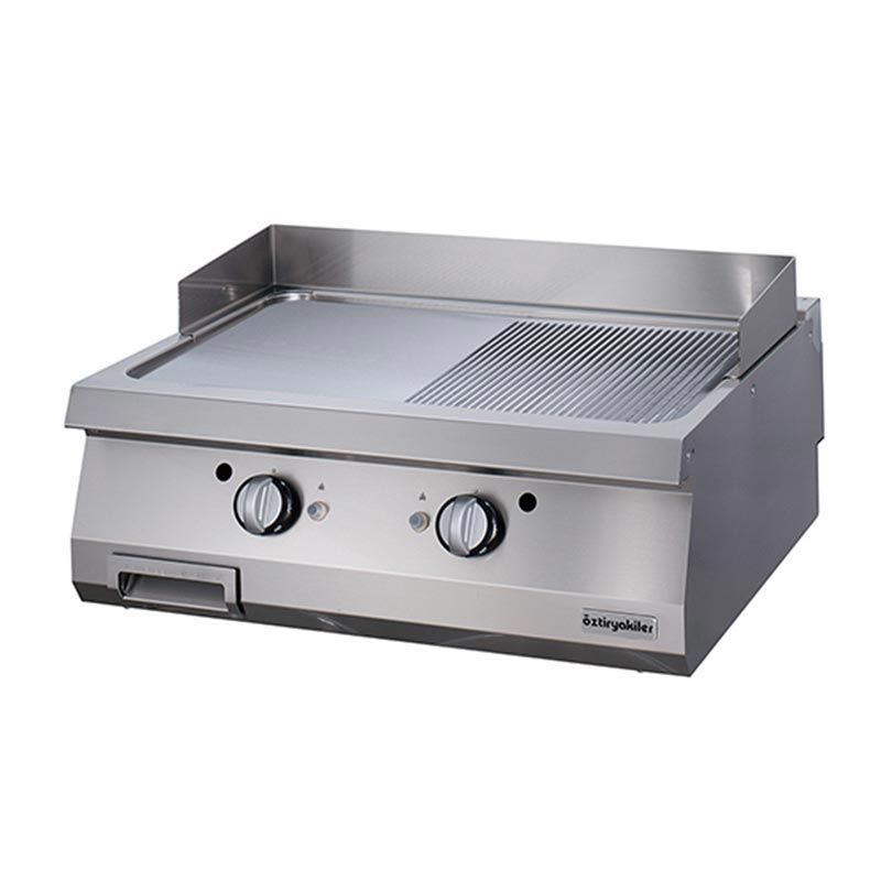 Öztiryakiler 700 Seri Set Üstü Grill Plate Yarı Oluklu Gazlı 80x70x30 - Sert Krom Kaplı