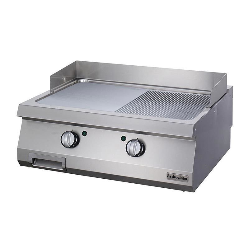 Öztiryakiler 700 Seri Set Üstü Grill Plate Yarı Oluklu Elektrikli 80x70x30 - Sert Krom Kaplı