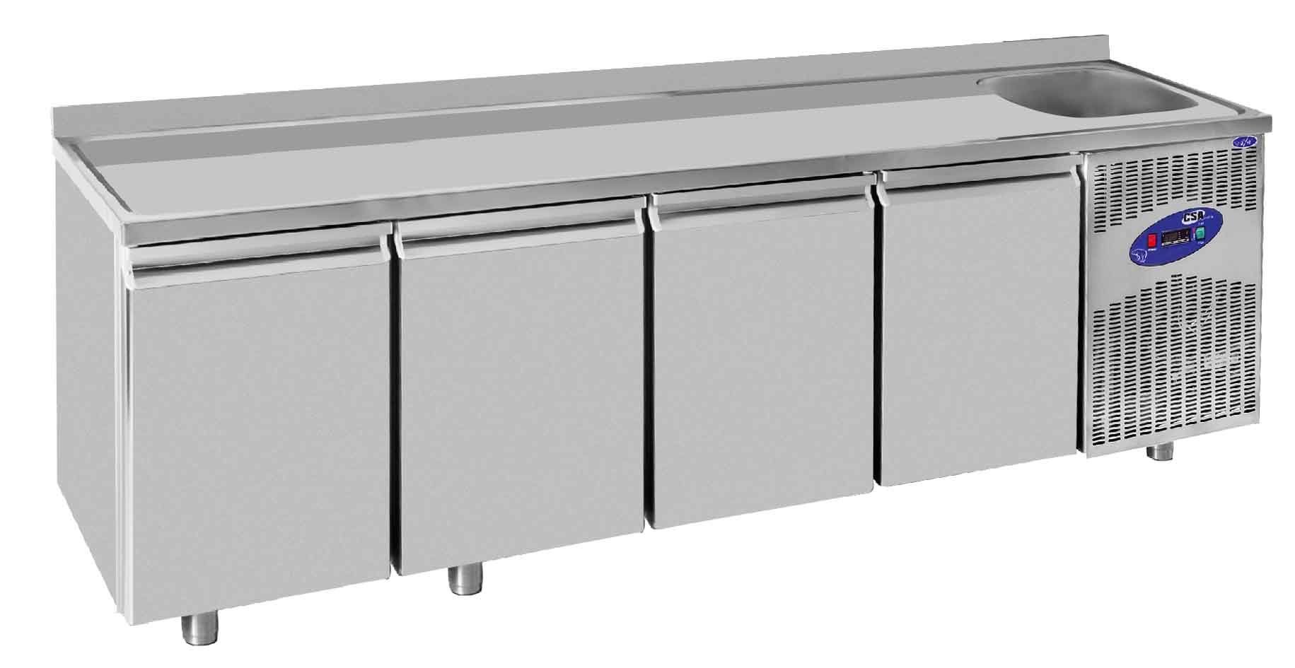 CSA CS-TEK-4-600-E Tezgah Tipi 4 Kapılı Evyeli Buzdolabı 550 Litre 235x60x85 cm 304K