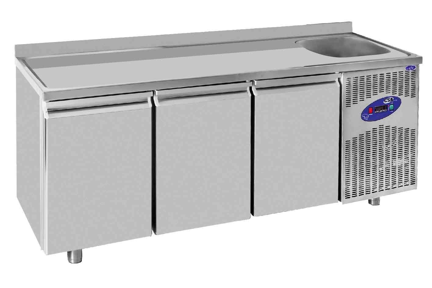 CSA CS-TEK-3-700-E Tezgah Tipi 3 Kapılı Evyeli Buzdolabı 474 Litre 188x70x85 cm 304K