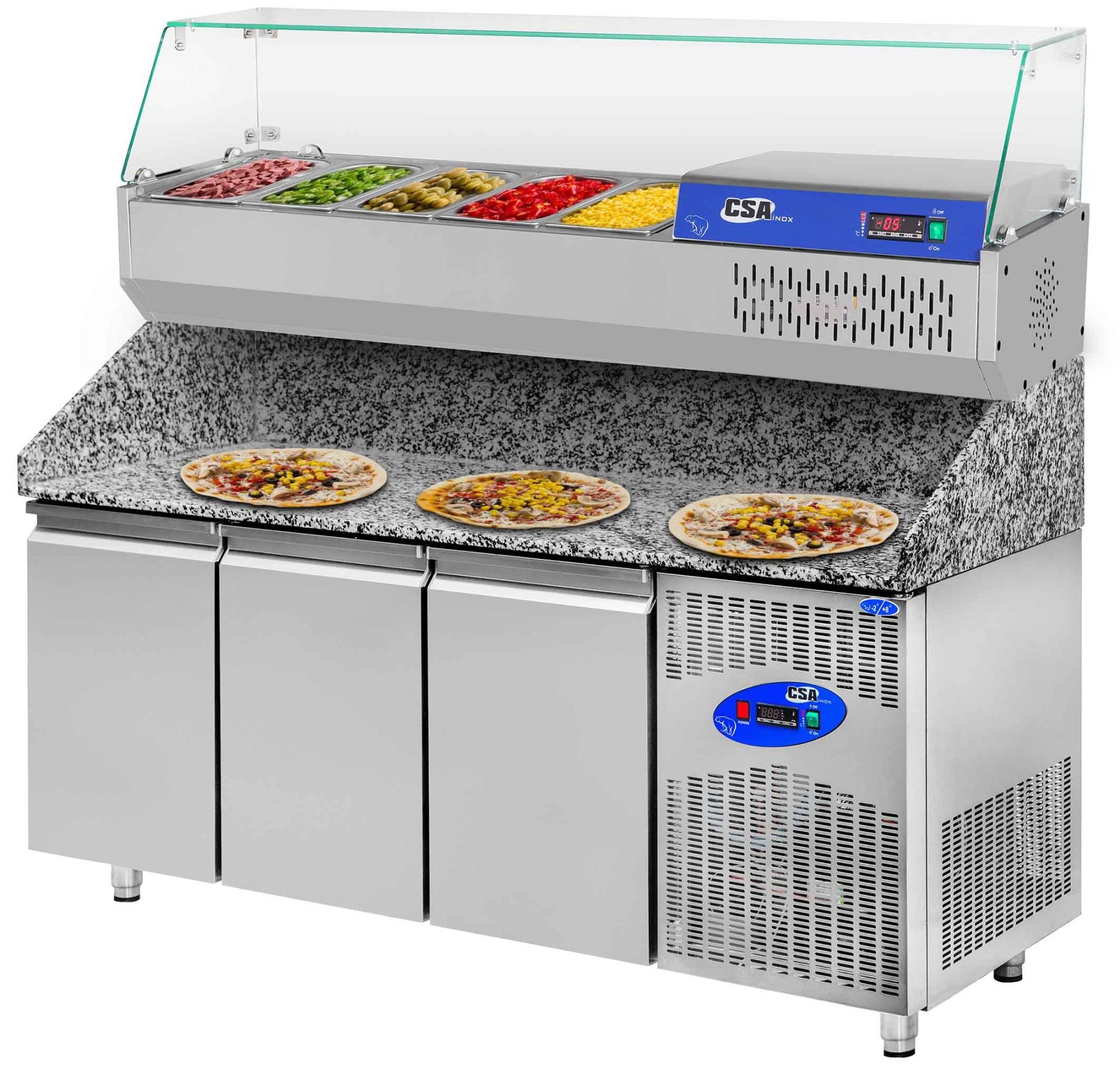 CSA CS-PİK-200 3 Kapılı Granit Tablalı Pizza Hazırlık Buzdolabı 615 Litre 200x80x108 cm 304K