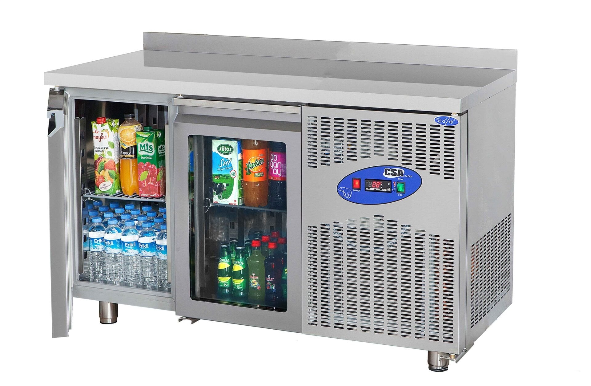 CS.TEZ.2.600.C.150CM CSA İNOX - TEZGAH TİPİ BUZDOLABI CAM KAPILI 1500*600*850 220V-50Hz/0,16 KW