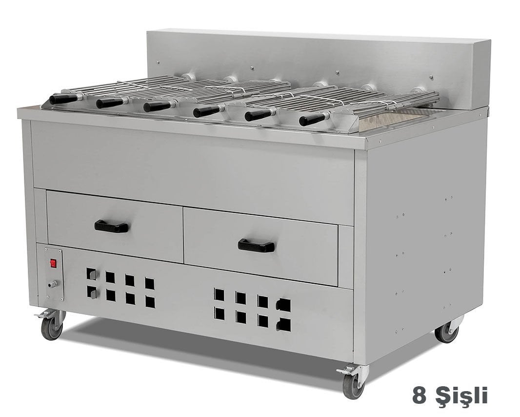 Empero EMP.8YI Kömürlü Yatay Piliç Kızartma Makinesi 8 Adet Şişli