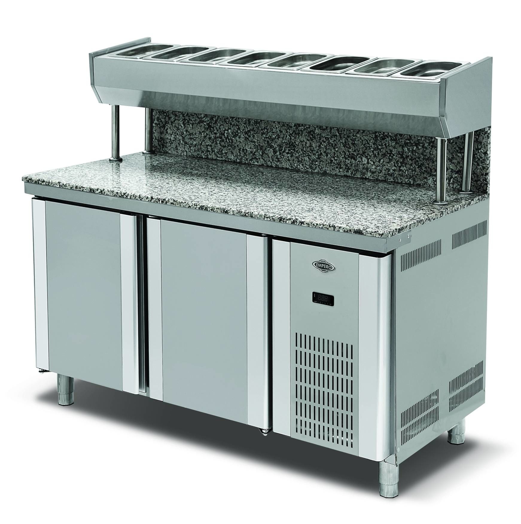 Empero EMP.150.80.01-PSYG Granitli Yükseltilmiş Pizza Ve Salata Hazırlık Buzdolabı 2 Kapılı 300 lt 150x70x85/135 cm