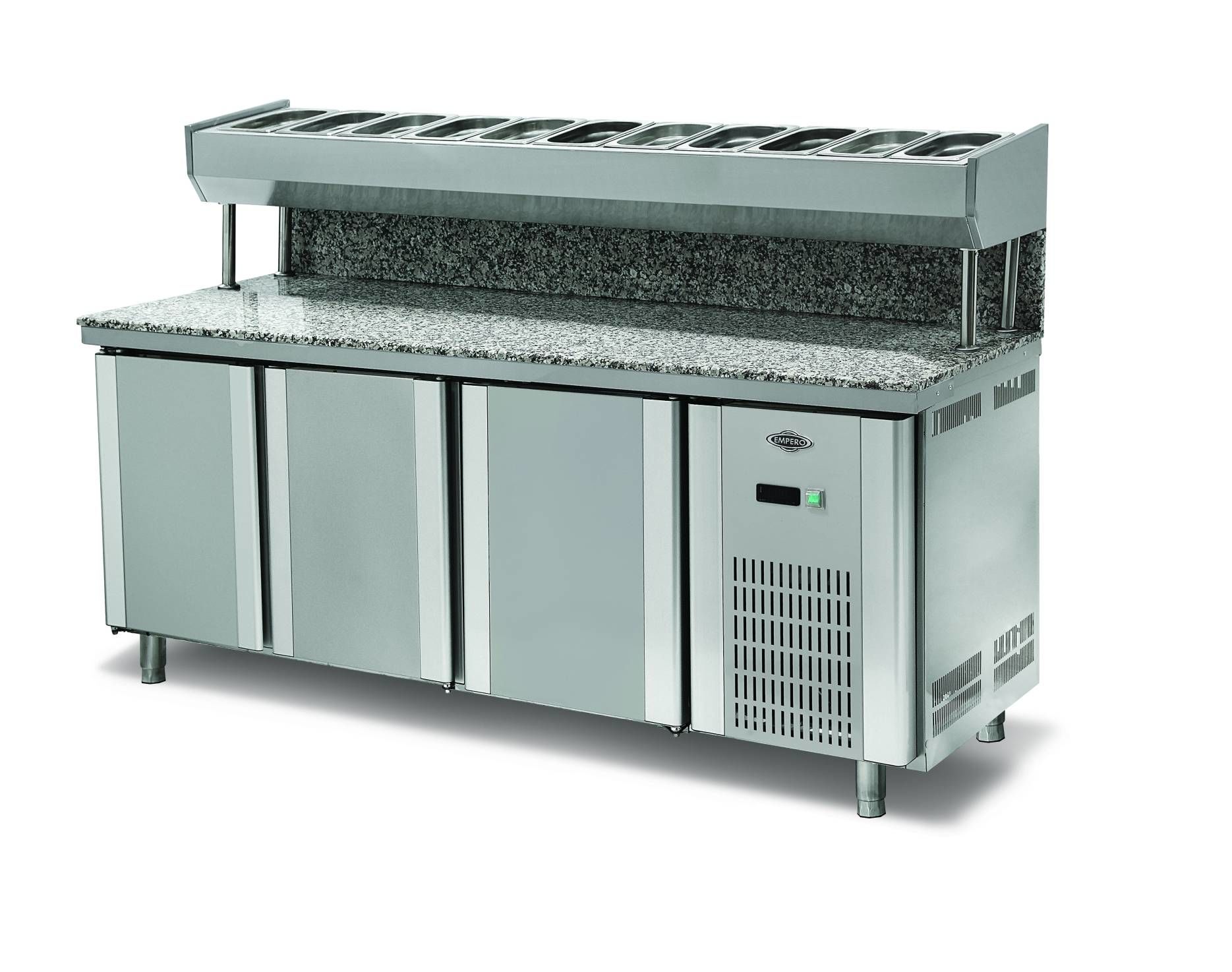 Empero EMP.200.80.01-PSYG Granitli Yükseltilmiş Pizza Ve Salata Hazırlık Buzdolabı 3 Kapılı 500 lt 200x70x85/135 cm