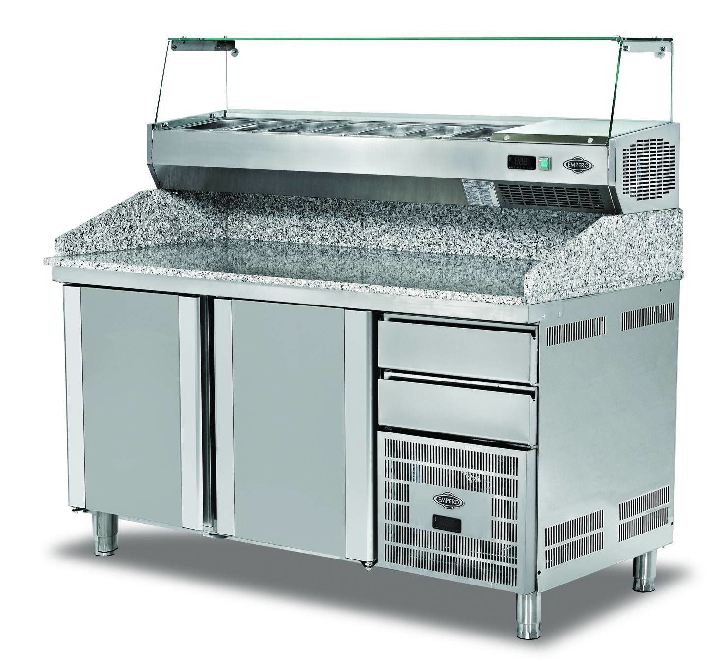 Empero EMP.160.80.02 Granit Tablalı Salatbarlı 2 Kapılı Pizza Hazırlık Buzdolabı 300 lt 160x80x102/152 cm