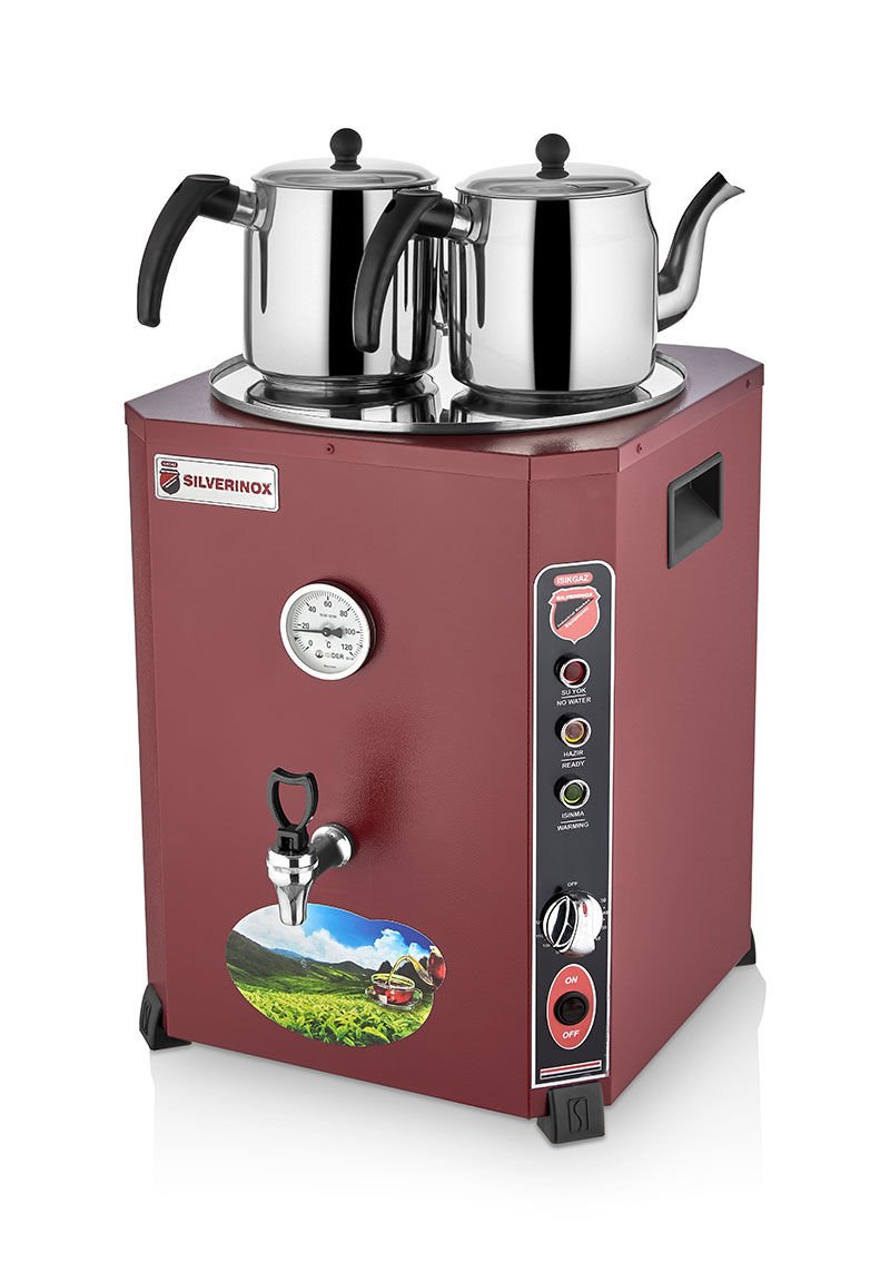 Silverinox 13 lt - 2 Demlikli Jumbo Çay Makinesi Kırmızı EL-01K