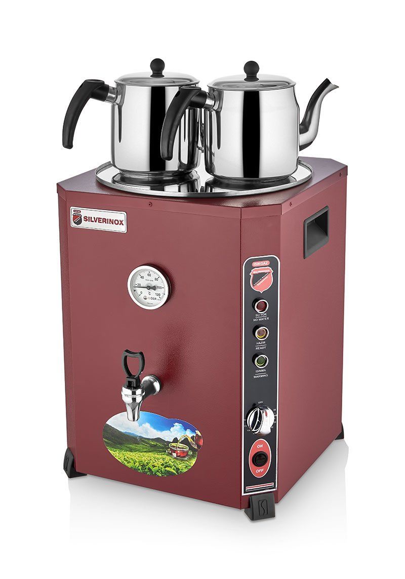 Silverinox 23 lt - 2 Demlikli Jumbo Çay Makinesi Kırmızı EL-02K