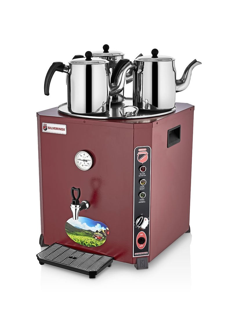 Silverinox 36 lt - 3 Demlikli Jumbo Çay Makinesi Kırmızı EL-03K