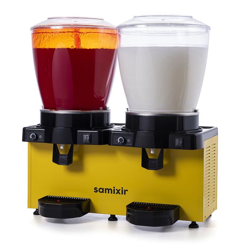 Samixir Panaromik Fıskiyeli ve Karıştırıcılı Analog Soğuk İçecek Dispenseri Twin  22+22 L Sarı SM44.AY