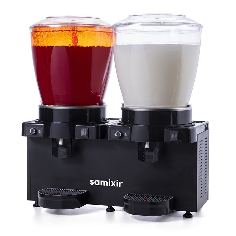 Samixir Panaromik Fıskiyeli ve Karıştırıcılı Analog Soğuk İçecek Dispenseri Twin  22+22 L Siyah SM44.AB