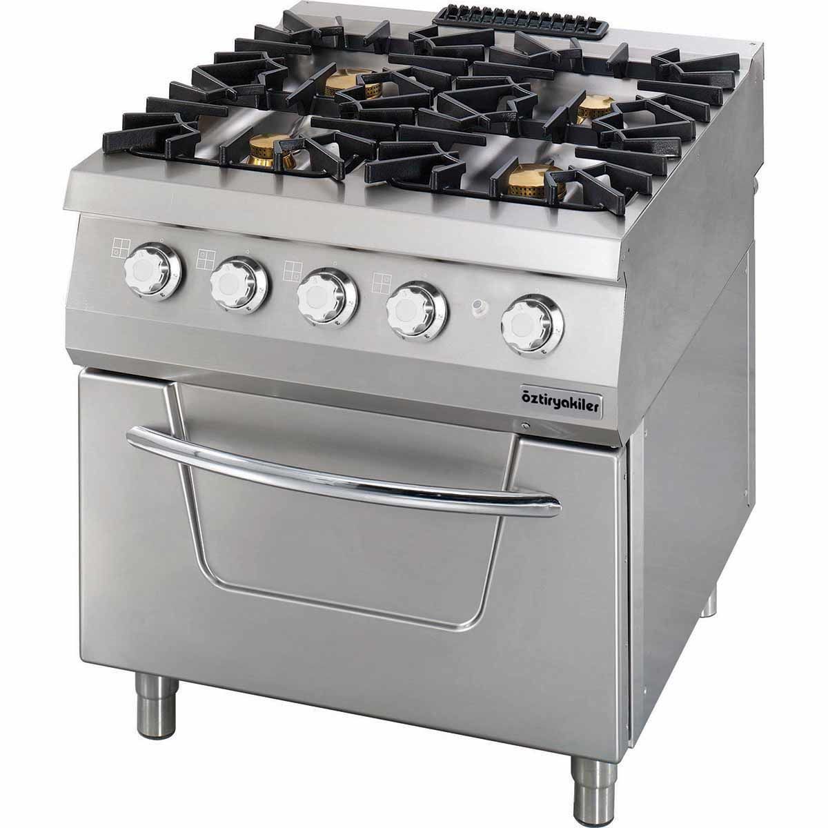 Öztiryakiler Kuzine Fırınlı 900 Seri Gazlı 4 Açık Ateş 80x90x85 (2X10 Kw+2X6 Kw+8 Kw=40 Kw)