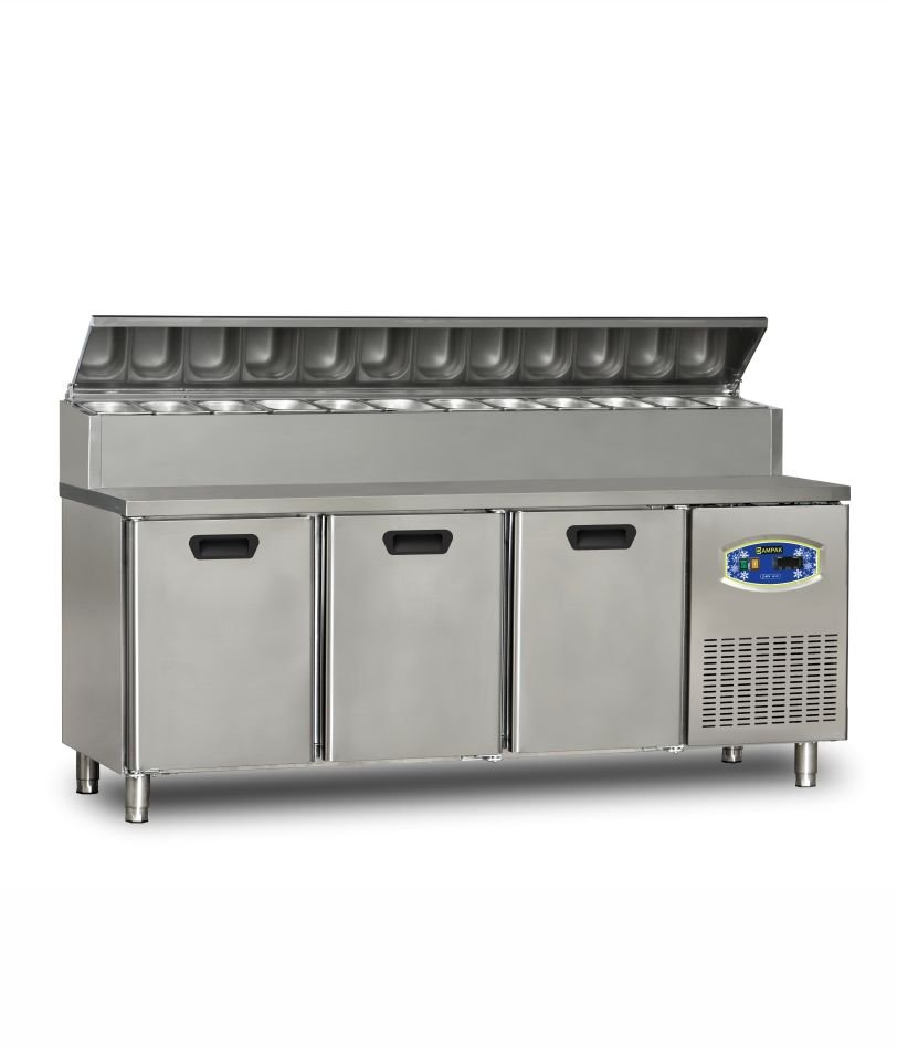 Dampak 22TBF3S-PA70 Alçak Model 3 Kapılı Pizza Hazırlık Buzdolabı 450 lt 200x70x109 cm